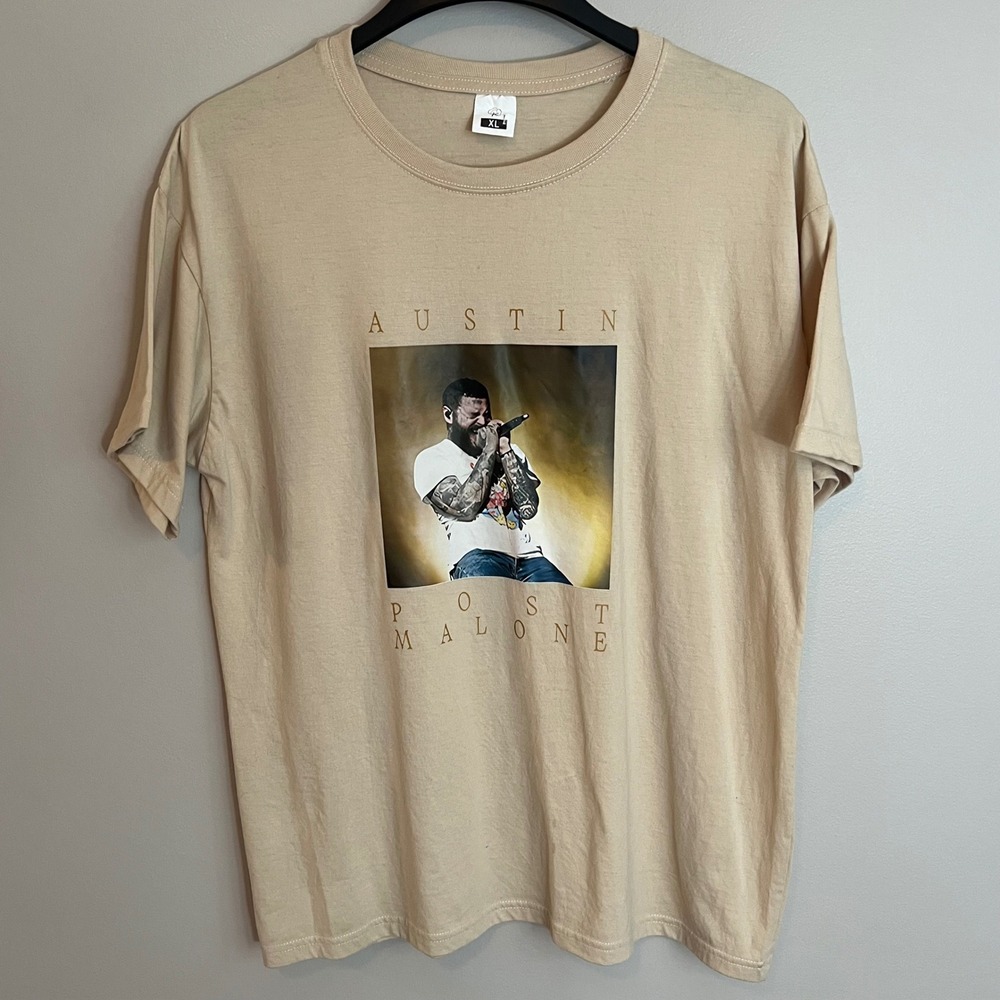 Post Malone Austin Tour T-Shirt Tan Mens XL 2023 Concert Graphic Tee Band Merch